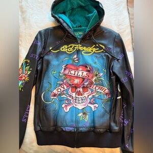 Ed Hardy Black Hoodie with Colorful Skull Design